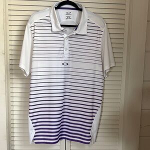 Oakley Men's Polo Shirt in White and Purple Stripes